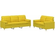 Sofa Sofos komplektas su pagalvėmis, 2 dalių, geltonas, audinys