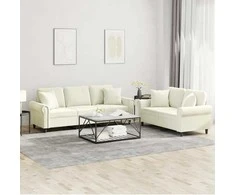Sofa Sofos komplektas su pagalvėmis, 2 dalių, kreminis, aksomas