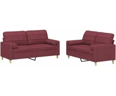 Sofa Sofos komplektas su pagalvėmis, 2 dalių, vyno, audinys