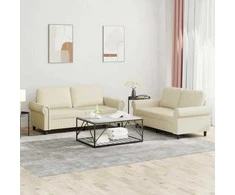 Sofa Sofos komplektas su pagalvėmis, 2 dalių, kreminis, dirbtinė oda
