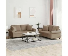 Sofa Sofos komplektas su pagalvėmis, 2 dalių, kapučino, dirbtinė oda