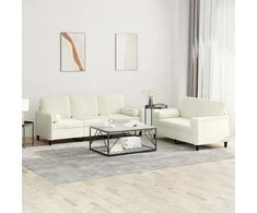 Sofa Sofos komplektas su pagalvėmis, 2 dalių, kreminis, aksomas