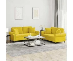 Sofa Sofos komplektas su pagalvėmis, 2 dalių, geltonas, aksomas