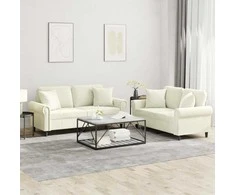 Sofa Sofos komplektas su pagalvėmis, 2 dalių, kreminis, aksomas