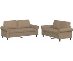 Sofa Sofos komplektas su pagalvėmis, 2 dalių, kapučino, dirbtinė oda