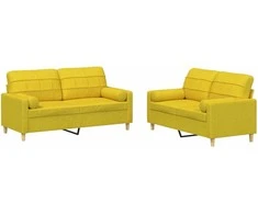 Sofa Sofos komplektas su pagalvėmis, 2 dalių, geltonas, audinys