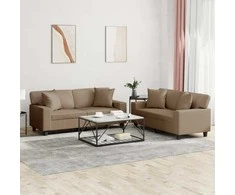 Sofa Sofos komplektas su pagalvėmis, 2 dalių, kapučino, dirbtinė oda