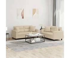 Sofa Sofos komplektas su pagalvėmis, 2 dalių, kreminis, audinys