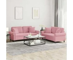 Sofa Sofos komplektas su pagalvėmis, 2 dalių, rožinis, aksomas
