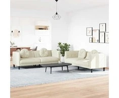 Sofa Sofos komplektas su pagalvėmis, 2 dalių, kreminis, aksomas