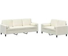 Sofa Sofos komplektas su pagalvėmis, 2 dalių, kreminis, aksomas