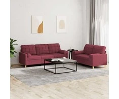 Sofa Sofos komplektas su pagalvėmis, 2 dalių, vyno, audinys