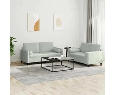 Sofa Sofos komplektas su pagalvėmis, 2 dalių, pilkas, aksomas