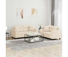 Sofa Sofos komplektas su pagalvėmis, 2 dalių, smėlio, audinys