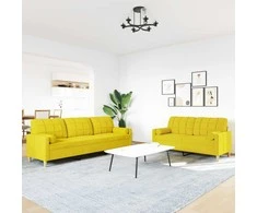 Sofa Sofos komplektas su pagalvėmis, 2 dalių, geltonas, audinys