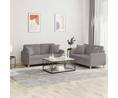 Sofa Sofos komplektas su pagalvėmis, 2 dalių, taupe, audinys