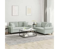 Sofa Sofos komplektas su pagalvėmis, 2 dalių, pilkas, aksomas