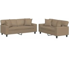 Sofa Sofos komplektas su pagalvėmis, 2 dalių, kapučino, dirbtinė oda