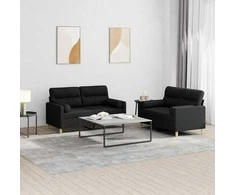 Sofa Sofos komplektas su pagalvėmis, 2 dalių, juodas, audinys
