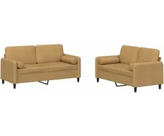 Sofa Sofos komplektas su pagalvėmis, 2 dalių, rudas, aksomas