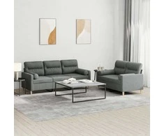 Sofa Sofos komplektas su pagalvėmis, 2 dalių, pilkas, audinys
