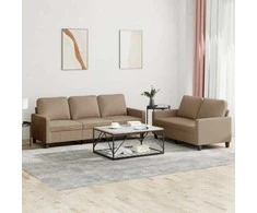 Sofa Sofos komplektas su pagalvėmis, 2 dalių, kapučino, dirbtinė oda