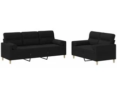 Sofa Sofos komplektas su pagalvėmis, 2 dalių, juodas, audinys