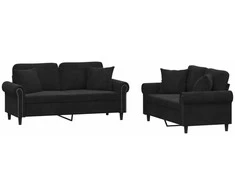 Sofa Sofos komplektas su pagalvėmis, 2 dalių, juodas, aksomas