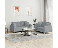 Sofa Sofos komplektas su pagalvėmis, 2 dalių, pilkas, audinys