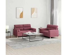 Sofa Sofos komplektas su pagalvėmis, 2 dalių, vyno, audinys