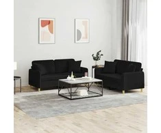 Sofa Sofos komplektas su pagalvėmis, 2 dalių, juodas, audinys