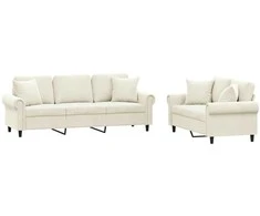 Sofa Sofos komplektas su pagalvėmis, 2 dalių, kreminis, aksomas