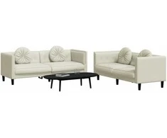 Sofa Sofos komplektas su pagalvėmis, 2 dalių, kreminis, aksomas