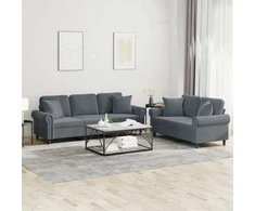 Sofa Sofos komplektas su pagalvėmis, 2 dalių, pilkas, aksomas