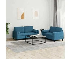 Sofa Sofos komplektas su pagalvėmis, 2 dalių, mėlynas, aksomas