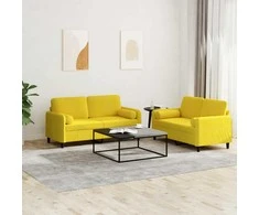 Sofa Sofos komplektas su pagalvėmis, 2 dalių, geltonas, aksomas