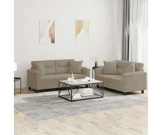Sofa Sofos komplektas su pagalvėmis, 2 dalių, taupe, audinys