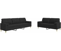 Sofa Sofos komplektas su pagalvėmis, 2 dalių, juodas, audinys