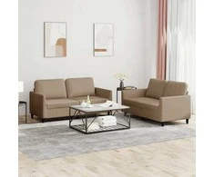 Sofa Sofos komplektas su pagalvėmis, 2 dalių, kapučino, dirbtinė oda