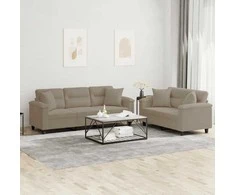 Sofa Sofos komplektas su pagalvėmis, 2 dalių, taupe, audinys
