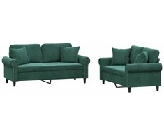Sofa Sofos komplektas su pagalvėmis, 2 dalių, žalias, aksomas