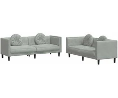 Sofa Sofos komplektas su pagalvėmis, 2 dalių, pilkas, aksomas