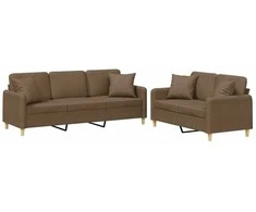 Sofa Sofos komplektas su pagalvėmis, 2 dalių, rudas, audinys