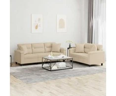 Sofa Sofos komplektas su pagalvėmis, 2 dalių, kreminis, audinys