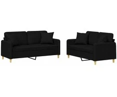 Sofa Sofos komplektas su pagalvėmis, 2 dalių, juodas, audinys