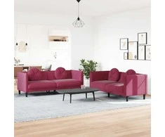 Sofa Sofos komplektas su pagalvėmis, 2 dalių, vyno, aksomas