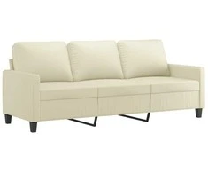 Sofa Sofos komplektas su pagalvėmis, 2 dalių, kreminis, dirbtinė oda