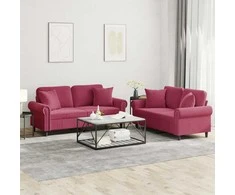 Sofa Sofos komplektas su pagalvėmis, 2 dalių, vyno, aksomas
