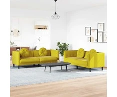 Sofa Sofos komplektas su pagalvėmis, 2 dalių, geltonas, aksomas