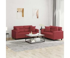 Sofa Sofos komplektas su pagalvėmis, 2 dalių, vyno, dirbtinė oda
